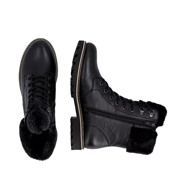 Bottines noires à lacets pour femme marque Remonte. Référence D8481-00 Noir. Disponible chez Chauss'Family magasin de chaussures Issoire.