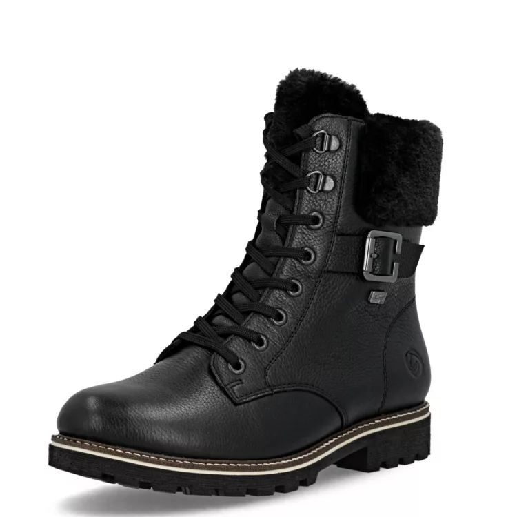 Bottines noires à lacets pour femme marque Remonte. Référence D8481-00 Noir. Disponible chez Chauss'Family magasin de chaussures Issoire.