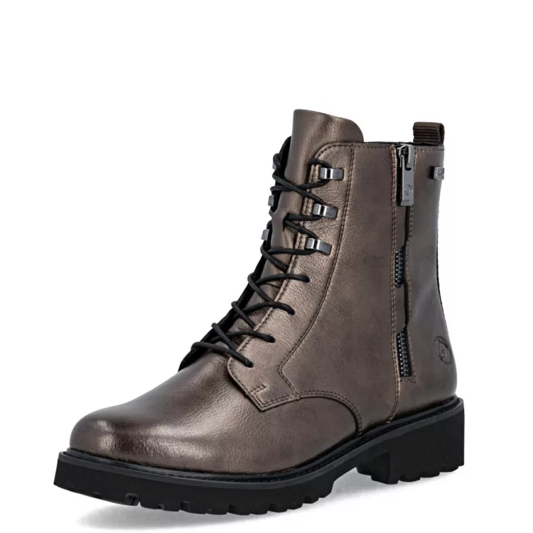 Bottines bronze à lacets pour femme marque Remonte. Référence D8656-90 Bronze. Disponible chez Chauss'Family magasin de chaussures Issoire.