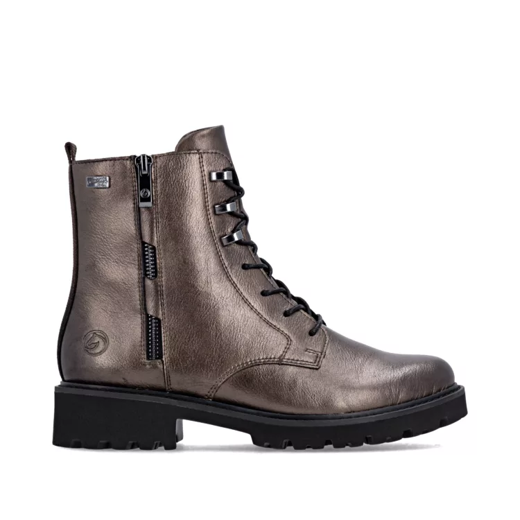 Bottines bronze à lacets pour femme marque Remonte. Référence D8656-90 Bronze. Disponible chez Chauss'Family magasin de chaussures Issoire.