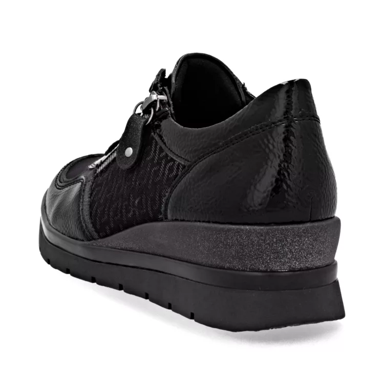 Baskets noires compensées pour femme de la marque Remonte. Référence R0701-08 Noir. Disponible chez Chauss'Family chaussures à Issoire.