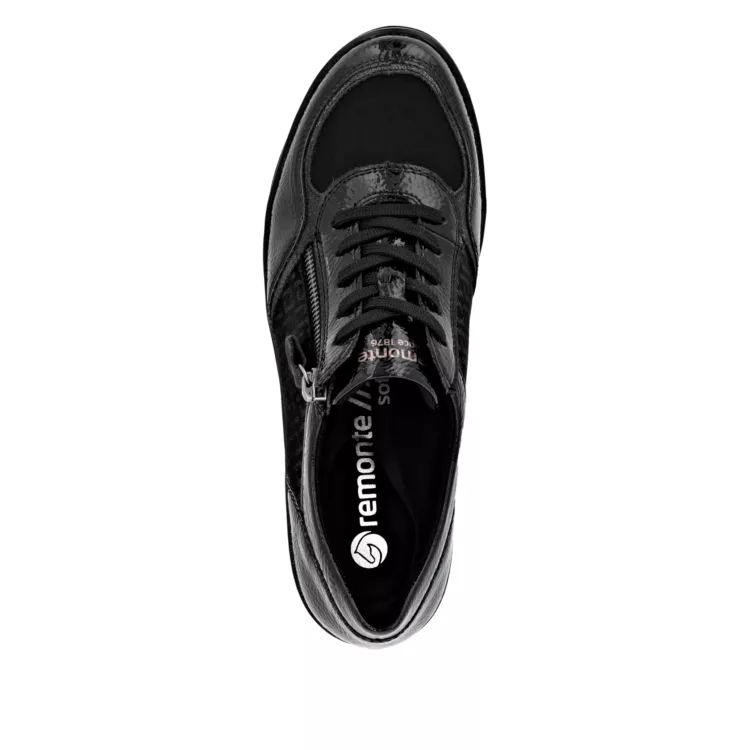 Baskets noires compensées pour femme de la marque Remonte. Référence R0701-08 Noir. Disponible chez Chauss'Family chaussures à Issoire.