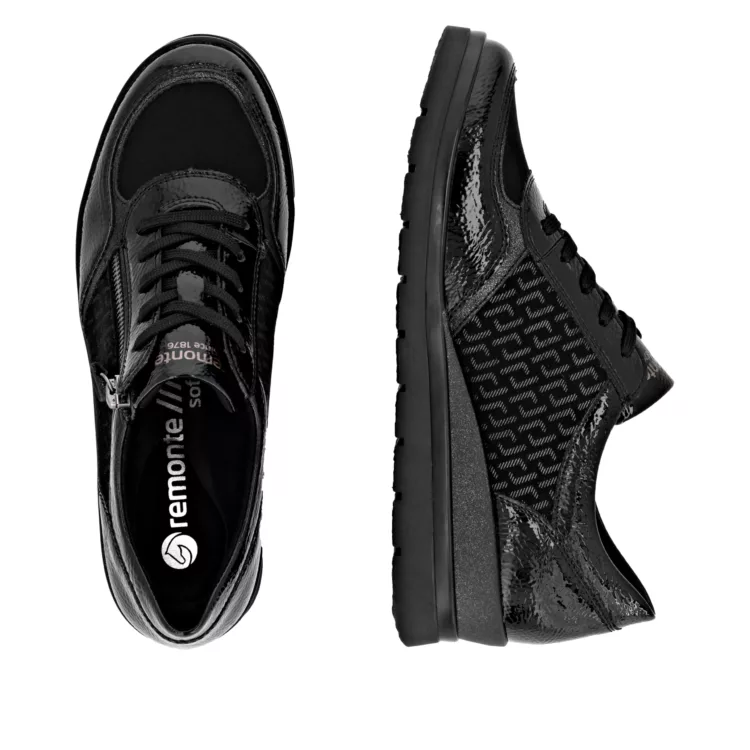 Baskets noires compensées pour femme de la marque Remonte. Référence R0701-08 Noir. Disponible chez Chauss'Family chaussures à Issoire.