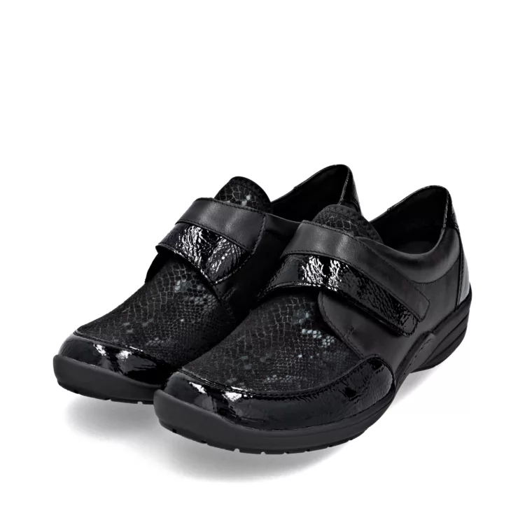 Chaussures noires à velcro pour femme marque Remonte. Référence R7600-00 Black. Disponible chez Chauss'Family magasin de chaussures Issoire.