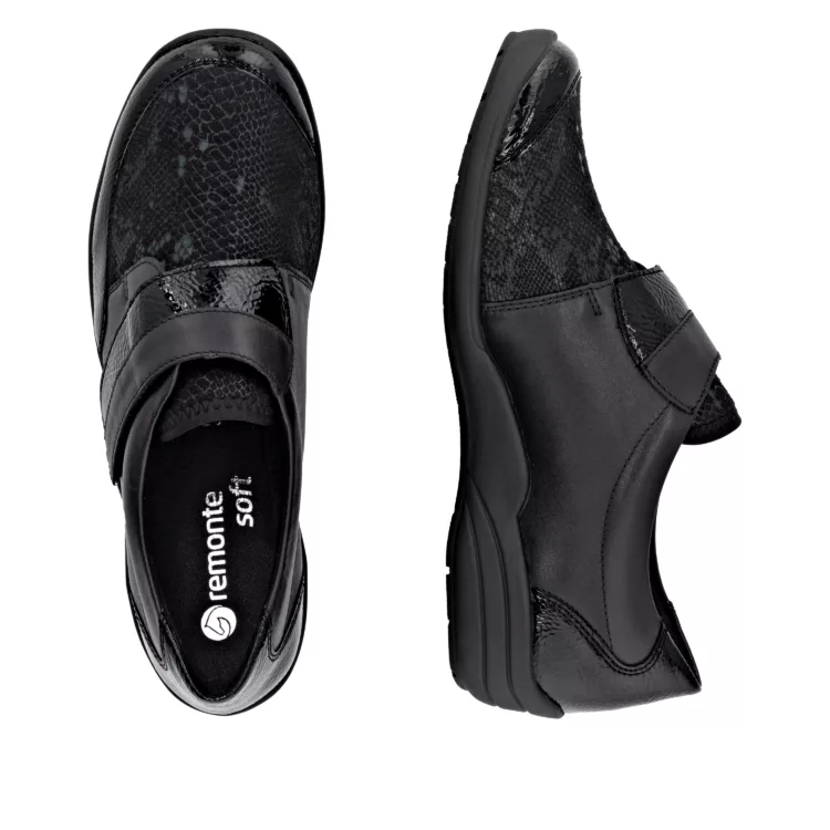 Chaussures noires à velcro pour femme marque Remonte. Référence R7600-00 Black. Disponible chez Chauss'Family magasin de chaussures Issoire.