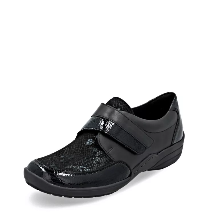 Chaussures noires à velcro pour femme marque Remonte. Référence R7600-00 Black. Disponible chez Chauss'Family magasin de chaussures Issoire.
