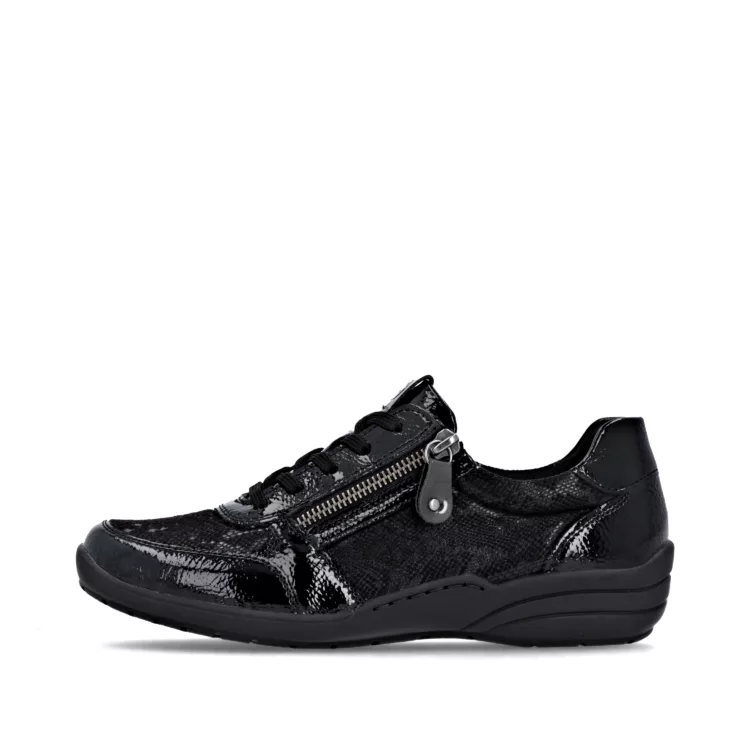 Baskets noires souples pour femme marque Remonte. Référence R7637-04 Noir. Disponible chez Chauss'Family magasin de chaussures à Issoire.