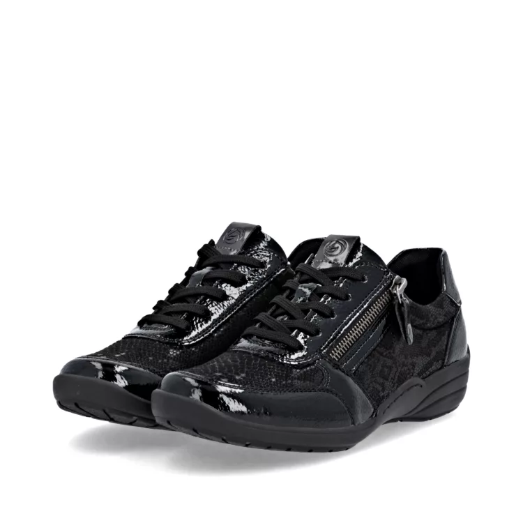 Baskets noires souples pour femme marque Remonte. Référence R7637-04 Noir. Disponible chez Chauss'Family magasin de chaussures à Issoire.
