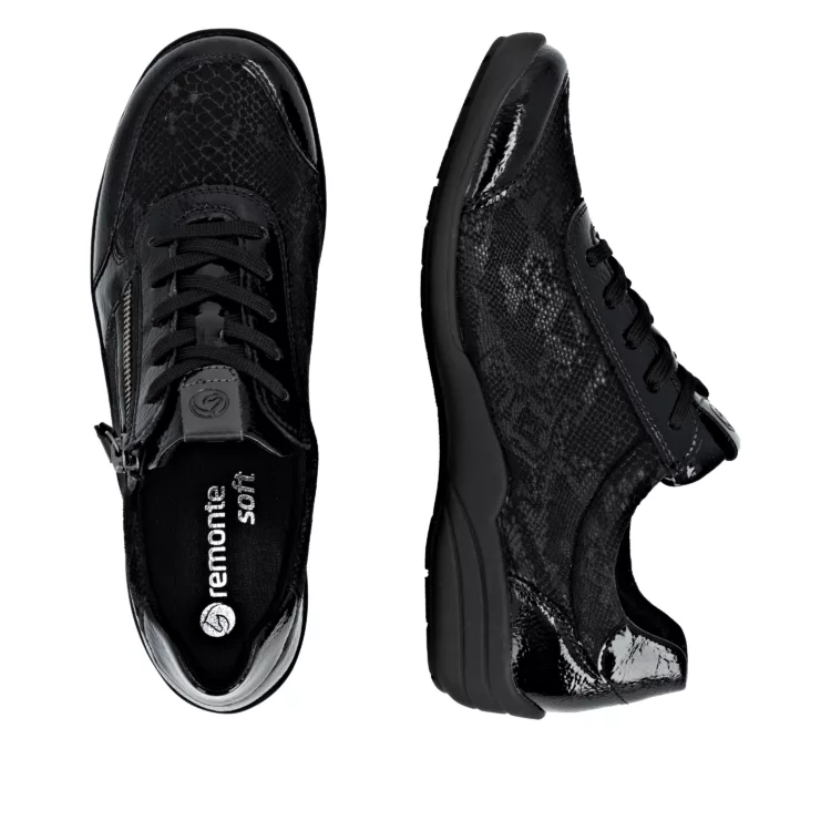 Baskets noires souples pour femme marque Remonte. Référence R7637-04 Noir. Disponible chez Chauss'Family magasin de chaussures à Issoire.
