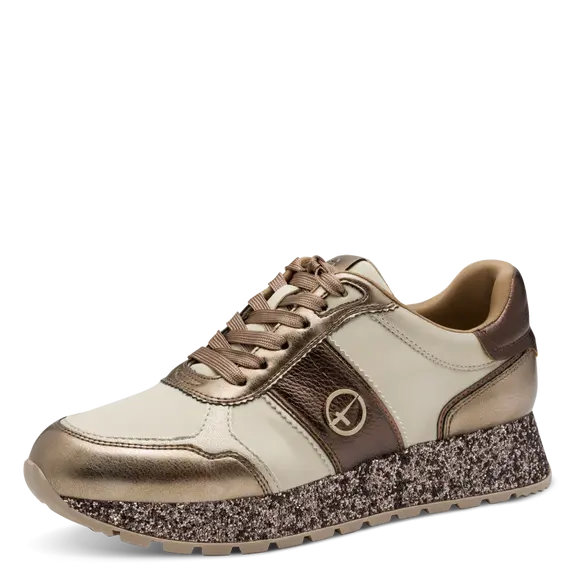 Baskets baskets à plateforme et paillettes de la marque Tamaris pour femme. Référence 23727-42 183 Champagne Glam. Disponible chez Chauss'Family magasin de chaussures à Issoire.