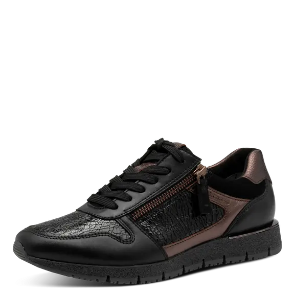 Baskets noires et bronze pour femme marque Tamaris. Référence 23726-43 096 Black/Copper. Disponible chez Chauss'Family magasin de chaussures à Issoire.