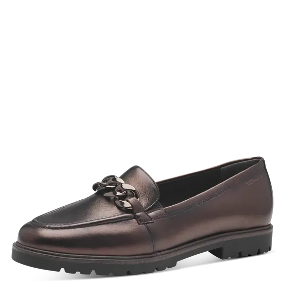 Mocassins bronze de la marque Tamaris. Référence 24201-41 351 Mocca Metall. Disponible chez Chauss'Family magasin de chaussures à Issoire.