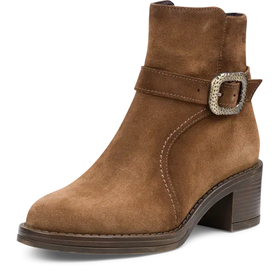 Bottines en daim marron de la marque Tamaris pour femme. Référence : 25304-45 300 Brown. Disponible chez Chauss'Family magasin de chaussures à Issoire.