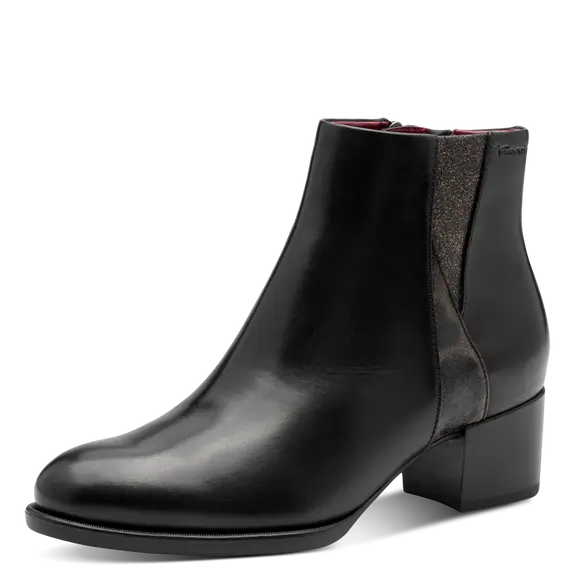 Bottines noires à talons de la marque Tamaris pour femme. Référence : 25366-45 001 Black. Disponible chez Chauss'Family magasin de chaussures à Issoire.