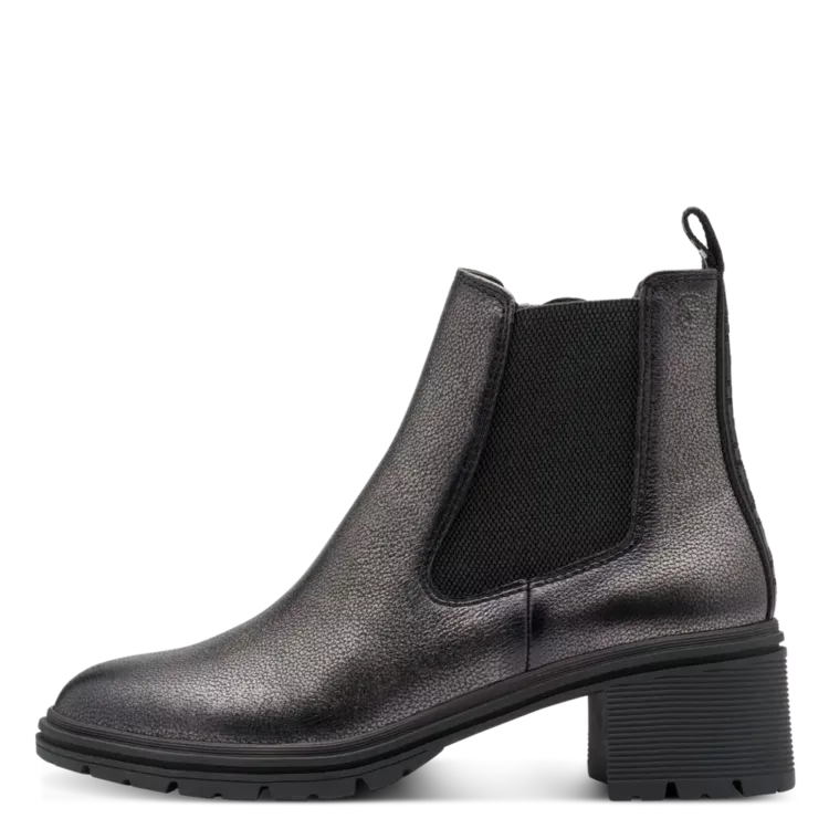 Bottines chelsea à talons de la marque Tamaris pour femme. Référence : 25456-43 915 Pewter. Disponible chez Chauss'Family magasin de chaussures à Issoire.