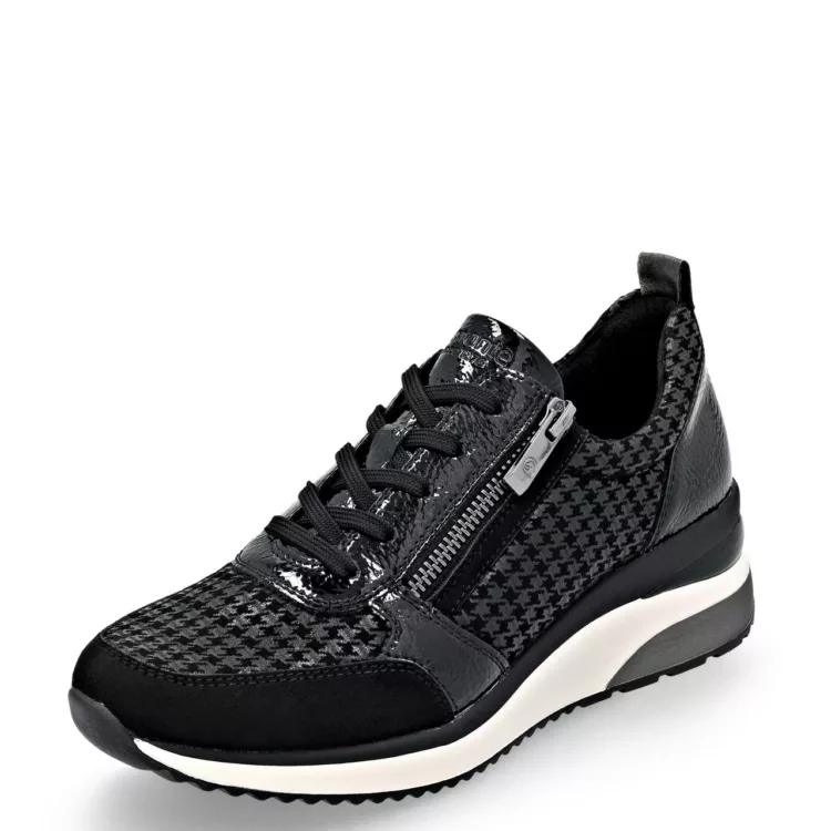 Baskets noires compensées pour femme de la marque Remonte. Référence D2401-08 Noir. Disponible chez Chauss'Family chaussures à Issoire.