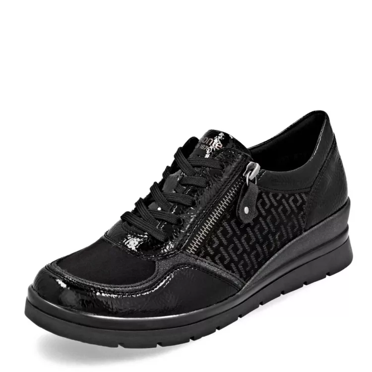 Baskets noires compensées pour femme de la marque Remonte. Référence R0701-08 Noir. Disponible chez Chauss'Family chaussures à Issoire.