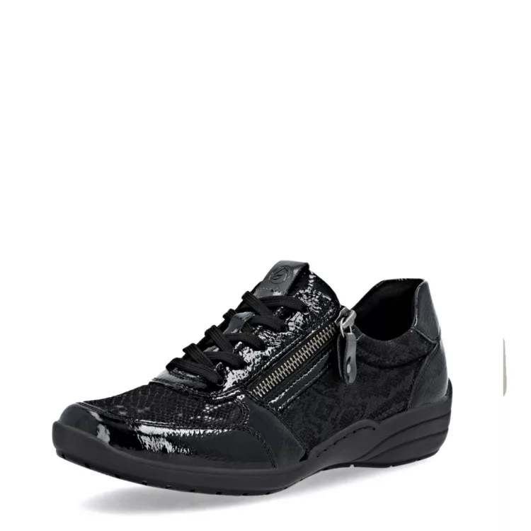 Baskets noires souples pour femme marque Remonte. Référence R7637-04 Noir. Disponible chez Chauss'Family magasin de chaussures à Issoire.
