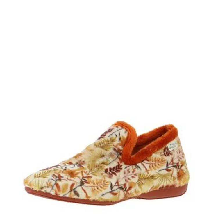 Slippers motif automne La maison de l'espadrille pour femme. Référence : 6203 Brique. Disponible chez Chauss'Family magasin de chaussures à Issoire.