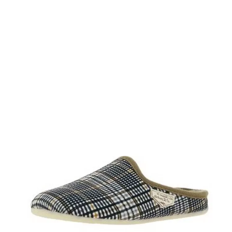 Mules à carreaux pour homme marque La maison de l'espadrille. Référence 7822 Taupe. Disponible chez Chauss'Family magasin de chaussures à Issoire.