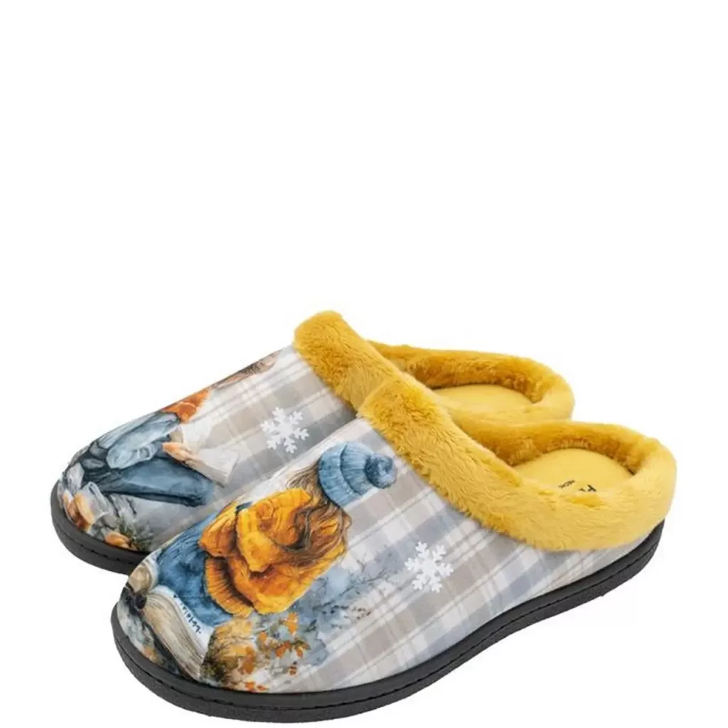 Mules motif livres pour femme de la marque Plumaflex. Référence : Libro R12213. Chauss'Family Issoire magasin de chaussures à Issoire.