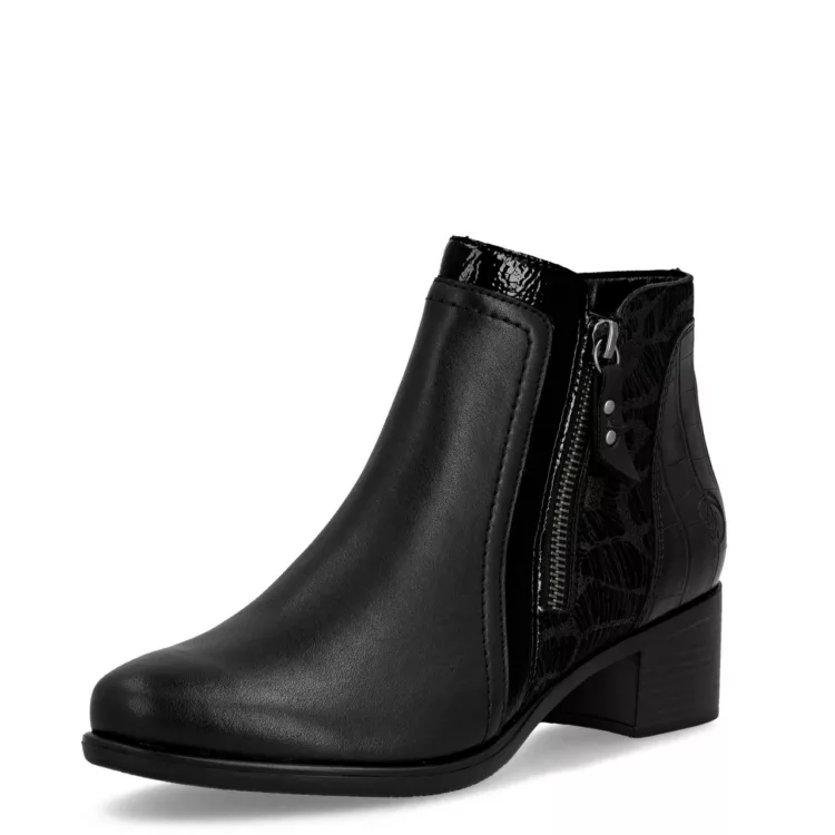 Bottines noires à talons de la marque Remonte pour femme. Référence : R5172-00  Black. Disponible chez Chauss'Family magasin de chaussures à Issoire.