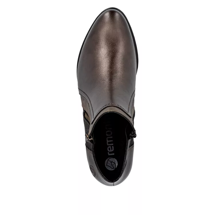 Bottines bronze à talons de la marque Remonte pour femme. Référence : R5172-90 Lightantik. Disponible chez Chauss'Family magasin de chaussures à Issoire.