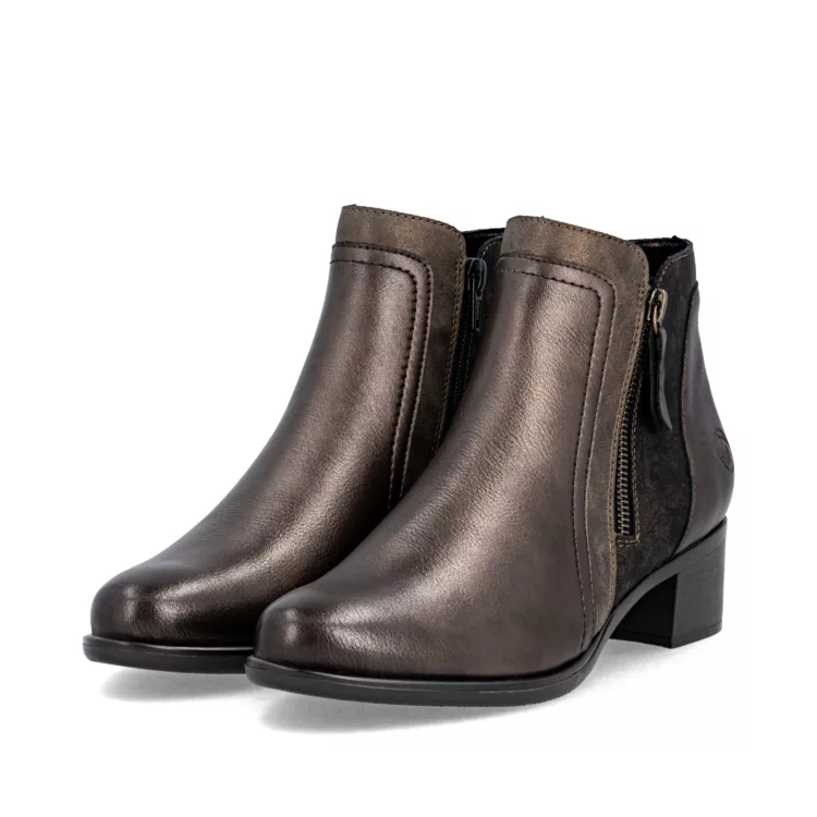 Bottines bronze à talons de la marque Remonte pour femme. Référence : R5172-90 Lightantik. Disponible chez Chauss'Family magasin de chaussures à Issoire.