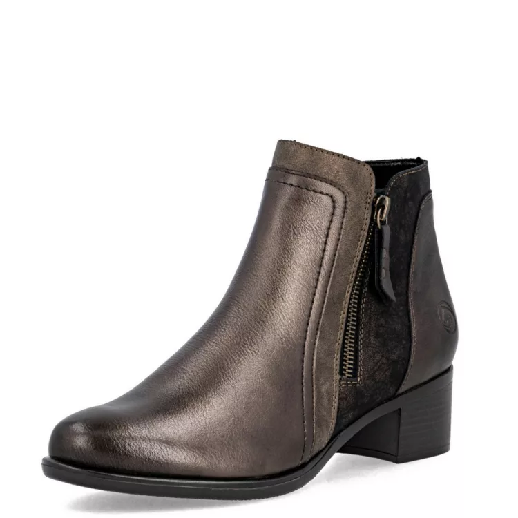 Bottines bronze à talons de la marque Remonte pour femme. Référence : R5172-90 Lightantik. Disponible chez Chauss'Family magasin de chaussures à Issoire.