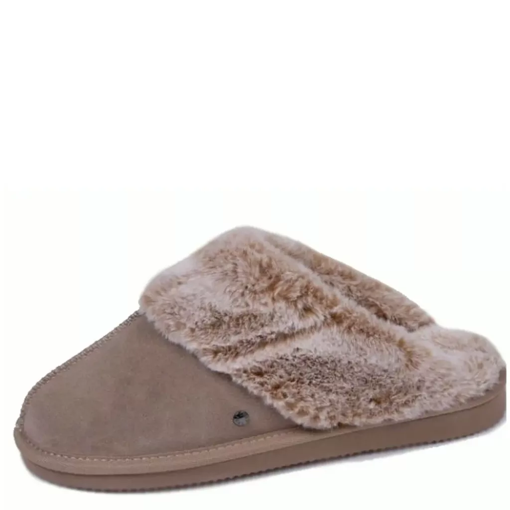 Mules chaudes beiges Isotoner pour femme. Référence : 97282 Beige. Disponible chez Chauss'Family magasin de chaussures à Issoire.