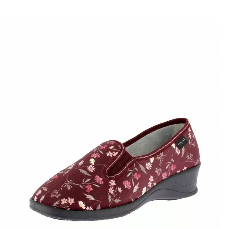 Pantoufles bordeaux à talons Fargeot pour femme. Référence : Santonine Bordeaux. Disponible chez Chauss'Family magasin de chaussures à Issoire.