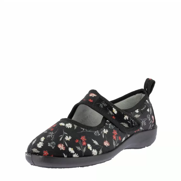 Pantoufles ballerines velcro noires Fargeot pour femme. Référence : Tacca noir. Disponible chez Chauss'Family magasin de chaussures à Issoire.