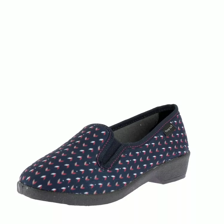 Pantoufles marine fermées Fargeot pour femme. Référence : Sylvana Marine. Disponible chez Chauss'Family magasin de chaussures à Issoire.