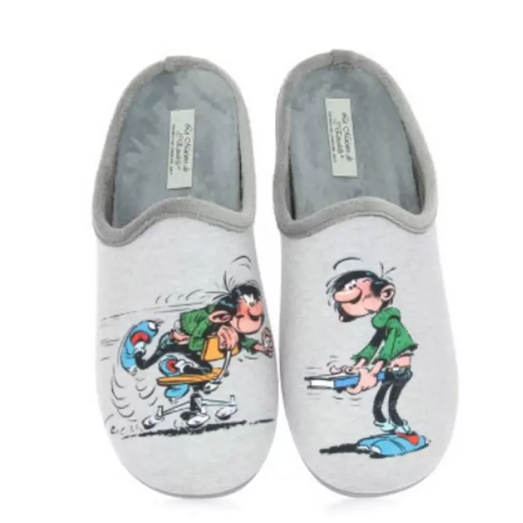 Mules motif Gaston Lagaffe pour homme marque La maison de l'espadrille. Référence G150 Gris. Disponible chez Chauss'Family magasin chaussures à Issoire