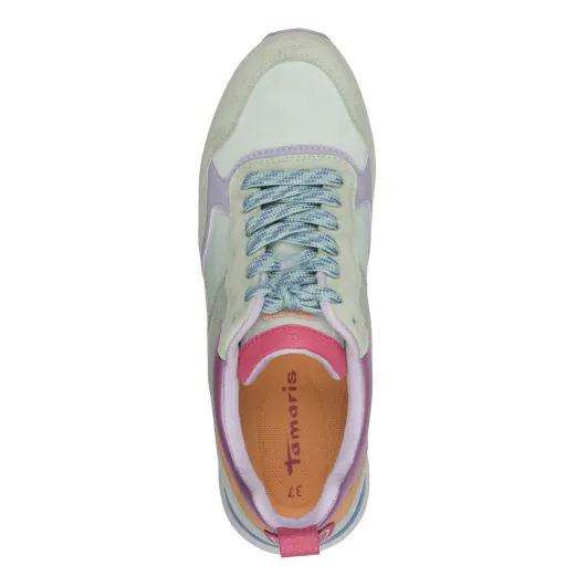 Baskets pastel Tamaris pour femme. Référence : 23741-43 779 Mint Comb. Disponible chez Chauss'Family magasin de chaussures à Issoire.