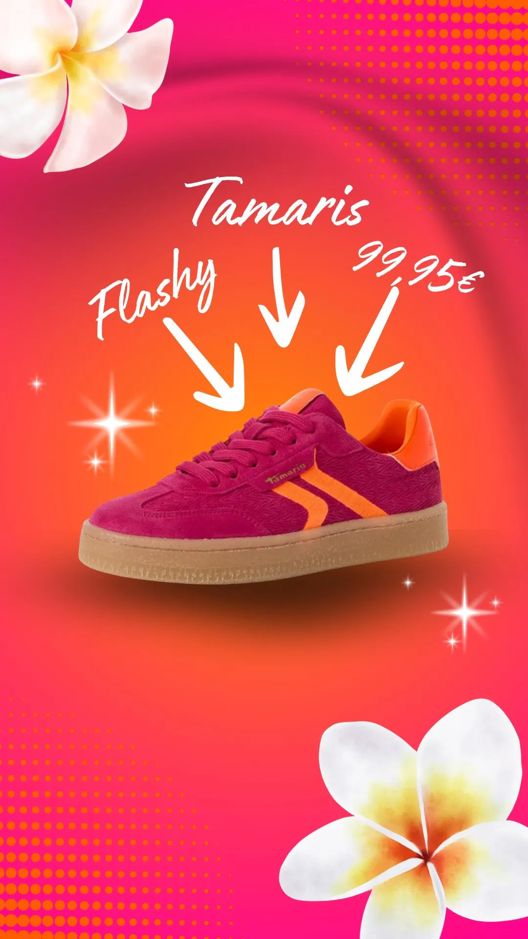 Baskets fuchsia et orange Tamaris pour femme. Référence : 23723-44 5b3 PNK/Neon. Disponible chez Chauss'Family magasin de chaussures à Issoire.