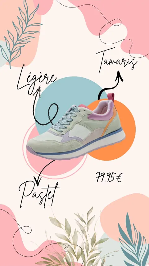 Baskets pastel Tamaris pour femme. Référence : 23741-43 779 Mint Comb. Disponible chez Chauss'Family magasin de chaussures à Issoire.