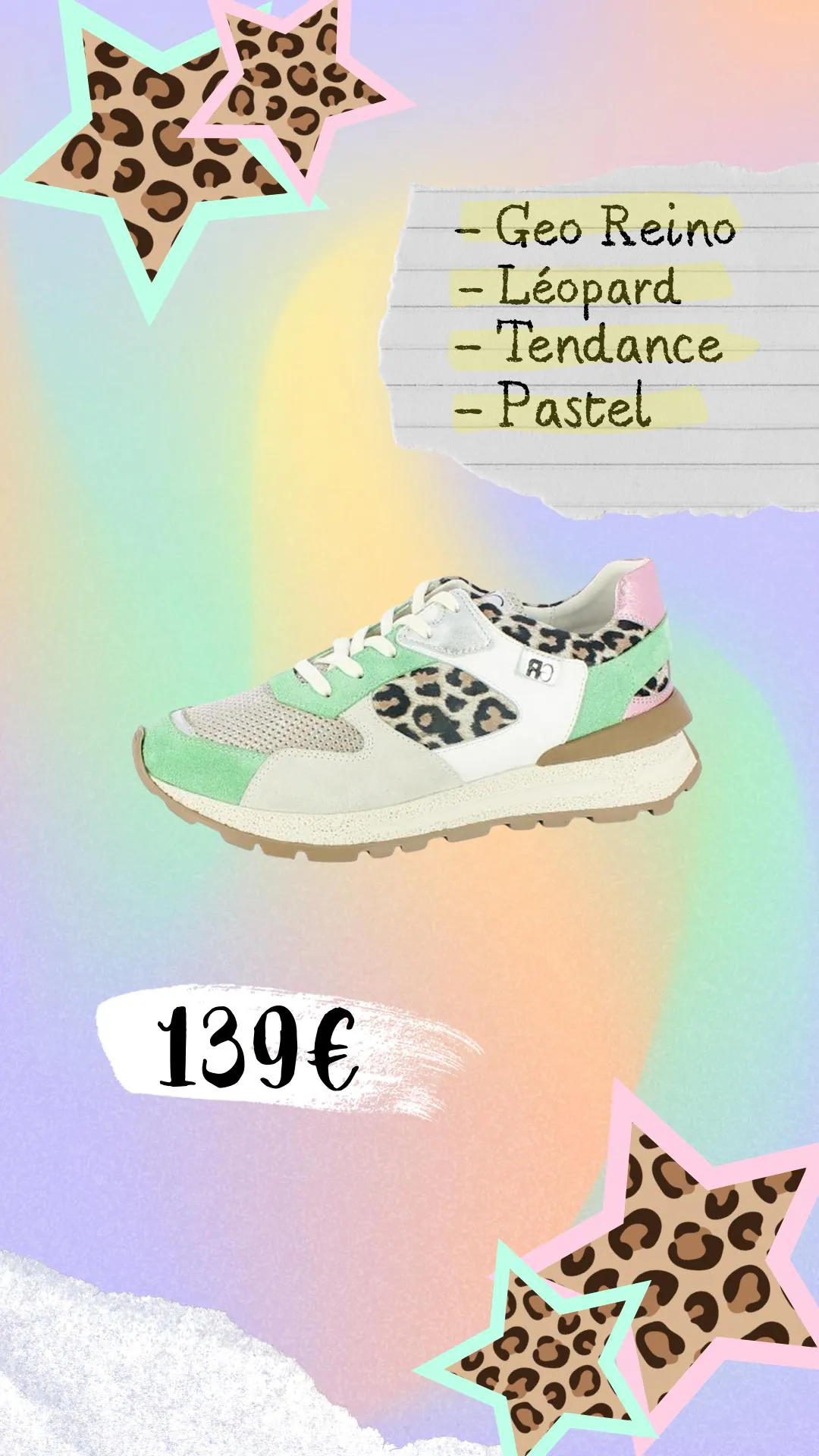 Baskets Léopard pour femme Geo Reino. Référence : Speci vel léopard. Disponible chez Chauss'Family magasin de chaussures à Issoire.