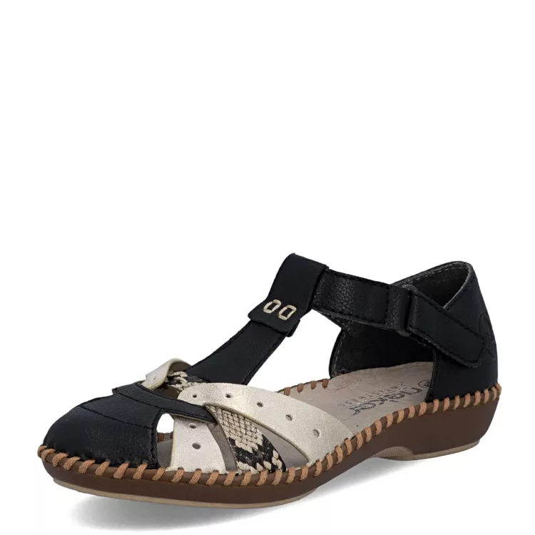 Sandales noires bout fermé de la marque Rieker. Référence M1655-00 Noir. Disponible chez Chauss'Family magasin de chaussures à Issoire.