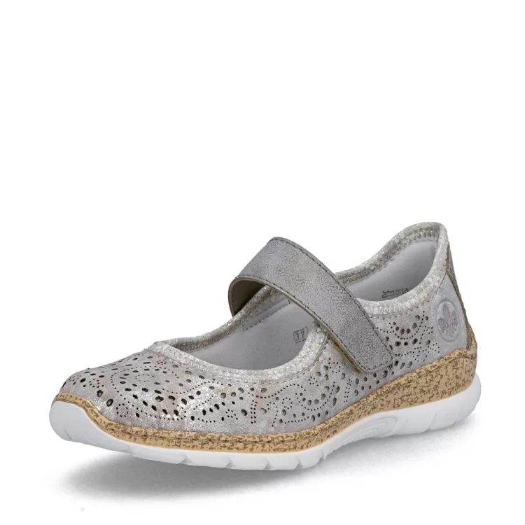 Baskets argentées sport pour femme marque Rieker. Référence : N4299-90 Argent. Disponible chez Chauss'Family magasin de chaussures à Issoire.