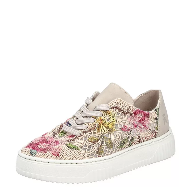 Baskets à plateforme de la marque Rieker pour femme. Référence : N9919-91 Rose. Disponible chez Chauss'Family magasin de chaussures à Issoire.