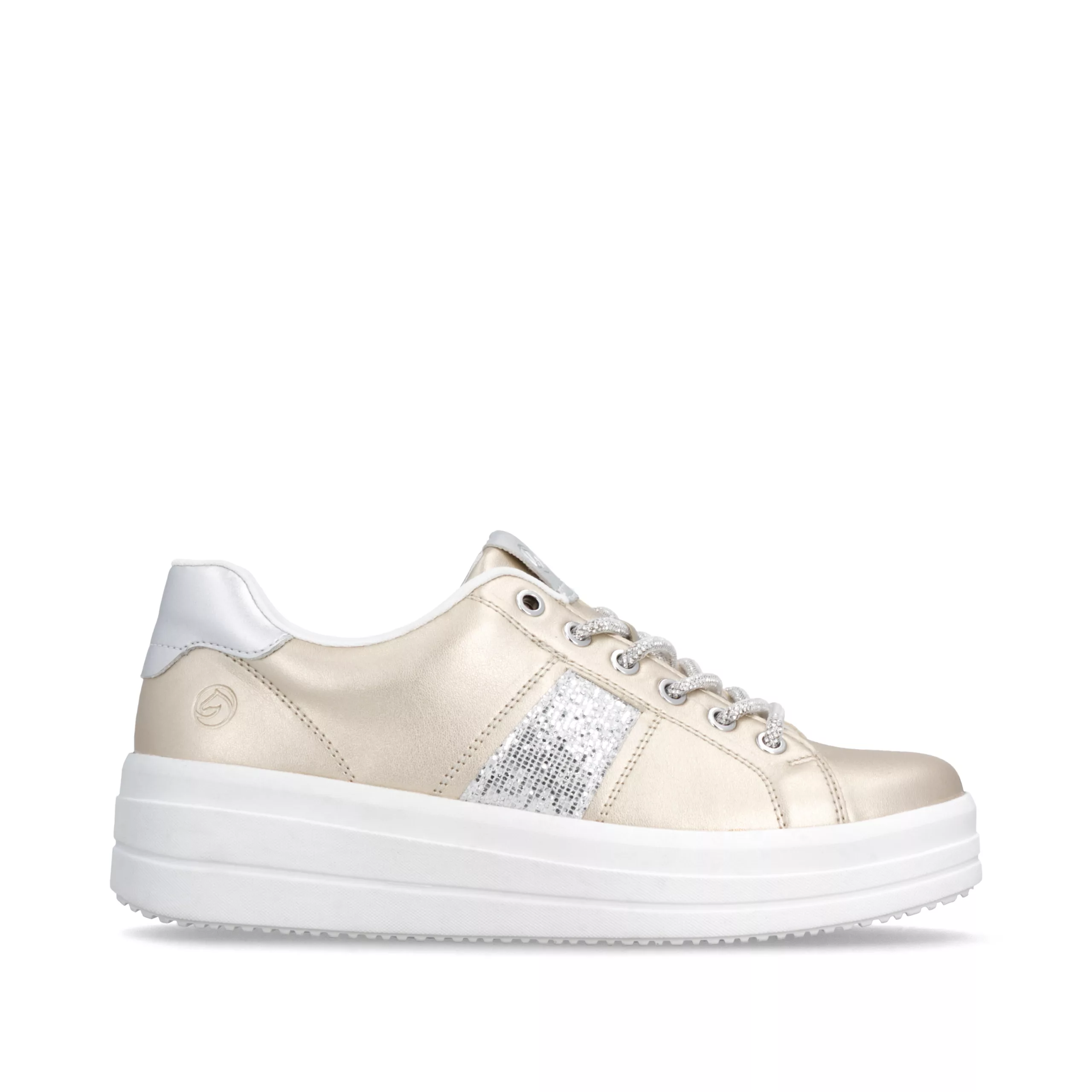 Baskets dorées à plateforme Remonte pour femme. Référence D1C10-90 Or. Disponible chez Chauss'Family magasin de chaussures Issoire.