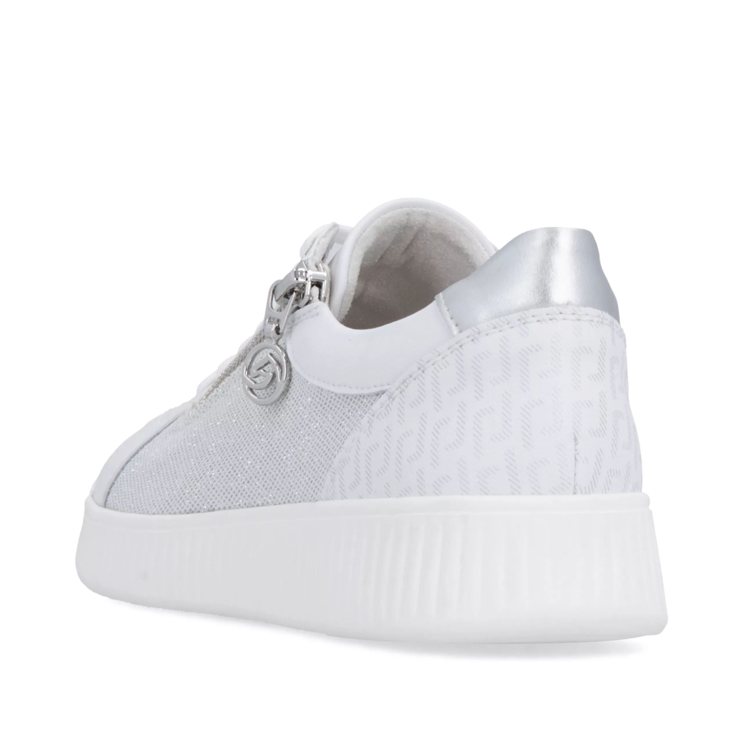 Baskets blanches et argentées Remonte pour femme. Référence D2E00-84 Silver. Disponible chez Chauss'Family magasin de chaussures Issoire.