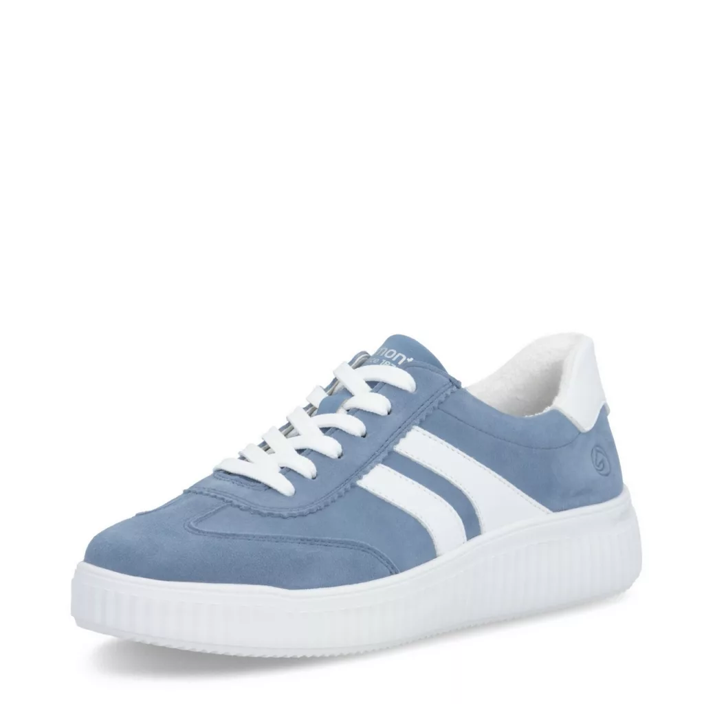 Baskets bleues en nubuck Remonte pour femme. Référence D3E00-14 Bleu. Disponible chez Chauss'Family magasin de chaussures Issoire.