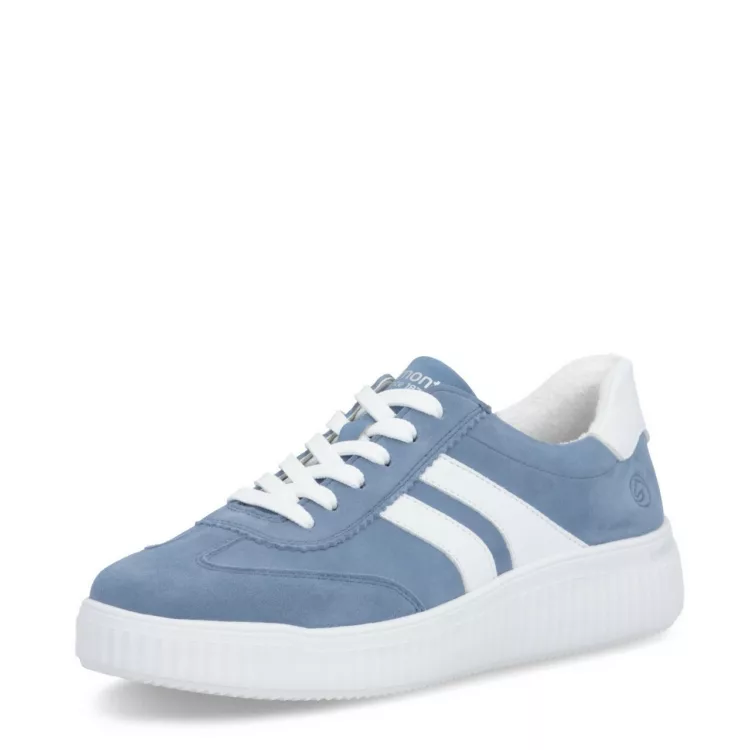 Baskets bleues en nubuck Remonte pour femme. Référence D3E00-14 Bleu. Disponible chez Chauss'Family magasin de chaussures Issoire.