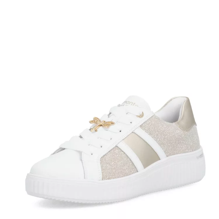 Baskets blanches à paillettes Remonte pour femme. Référence D3E01-90 Weiss. Disponible chez Chauss'Family magasin de chaussures Issoire.