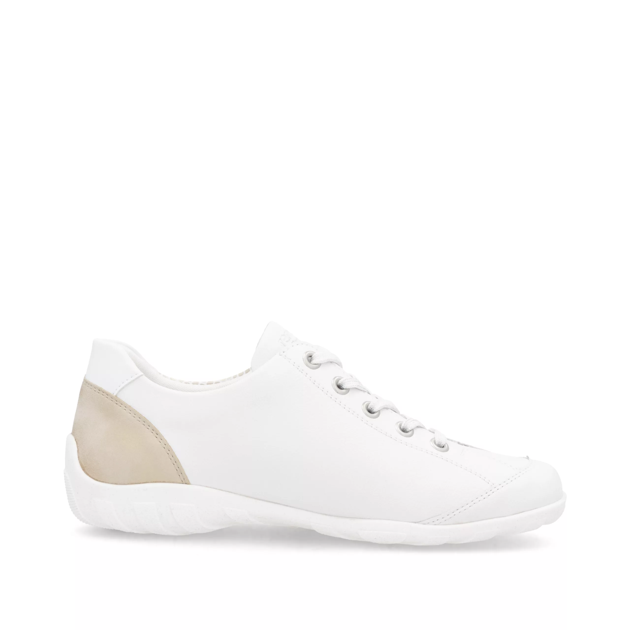 Baskets fines blanches et dorées R3410-81 Blanc Remonte pour femme. Référence D1E00-81 Blanc. Disponible chez Chauss'Family magasin de chaussures Issoire.