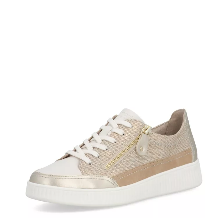 Baskets beiges à plateforme Remonte pour femme. Référence D2E06-60 Beige. Disponible chez Chauss'Family magasin de chaussures Issoire.