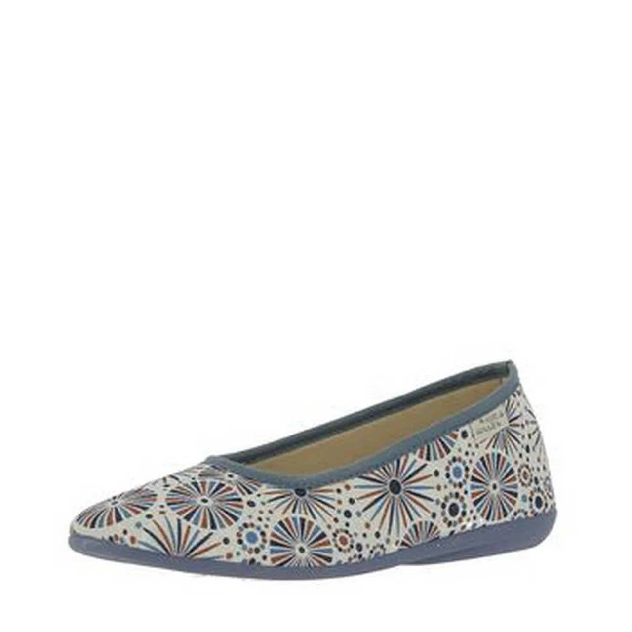 Ballerines motif géométrique La maison de l'espadrille pour femme. Référence 2044 Bleu. Disponible chez Chauss'Family magasin de pantoufles à Issoire.