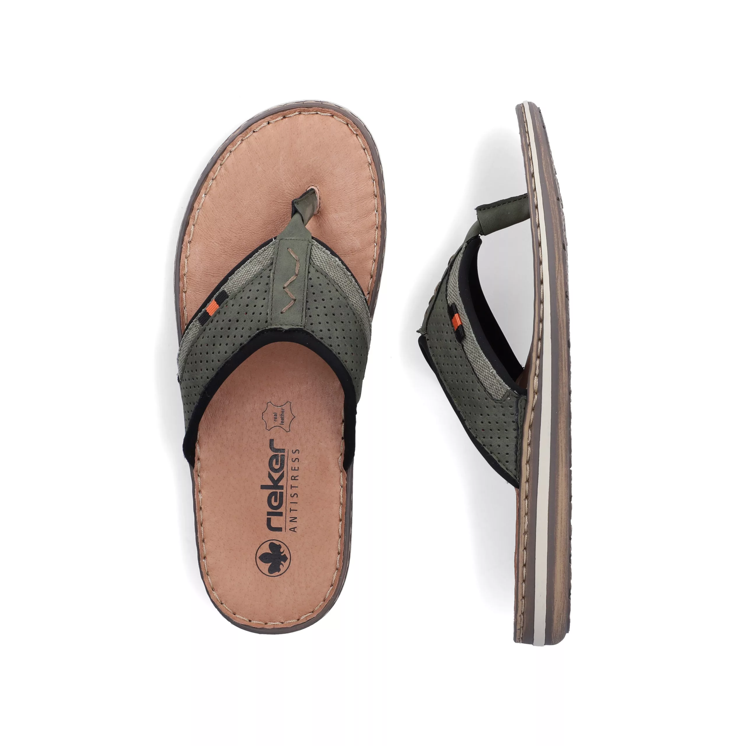 Tongs kaki pour homme de la marque Rieker. Référence 21084-54 Kaki. Disponible chez Chauss'Family magasin de chaussures à Issoire.